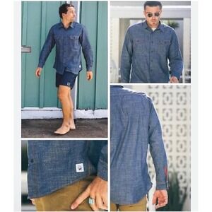 Birdwell Chambray Denim Work Shirt XL Workwear Classic Blue Collar Beach USA